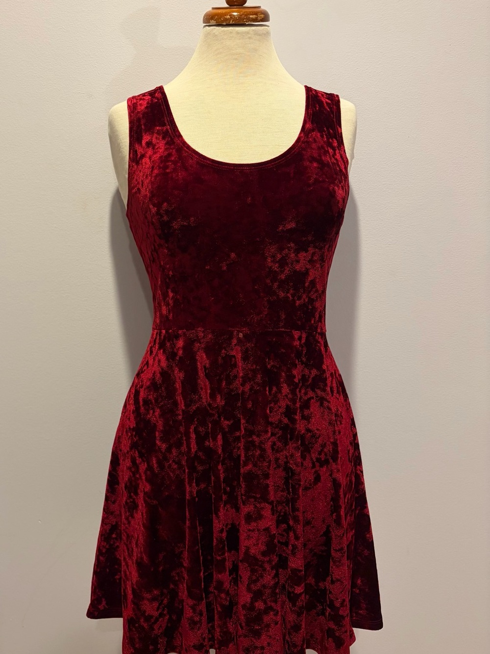 Forever 21 Burgundy Crushed Velvet Sleeveless Skater Dress